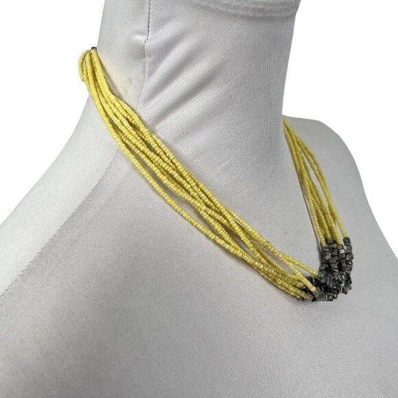Vintage Yellow Seed Bead Necklace Retro Multistrand Necklace 19" w/ 2" Extender - Picture 4 of 6